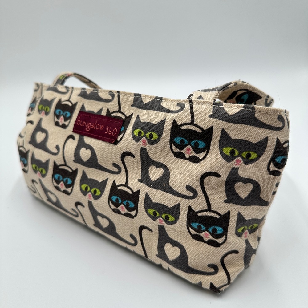 Bungalow 360 Mini Bag Women OS Beige Excellent Cat Print Canvas Peace Zipper